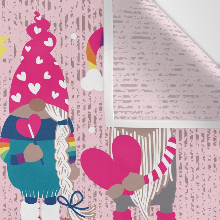 I gnome you // pastel pink background little happy and lovely gnomes with rainbows fuchsia pink hearts Wall Tapestry Gallery Image 3