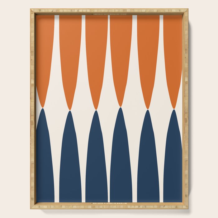 Abstract Shapes 106 Pattern in vintage Orange and Navy Blue  Serving Tray Gallery Image 1