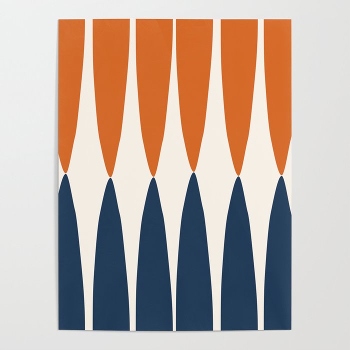 Abstract Shapes 106 Pattern in vintage Orange and Navy Blue  Poster Gallery Image 4