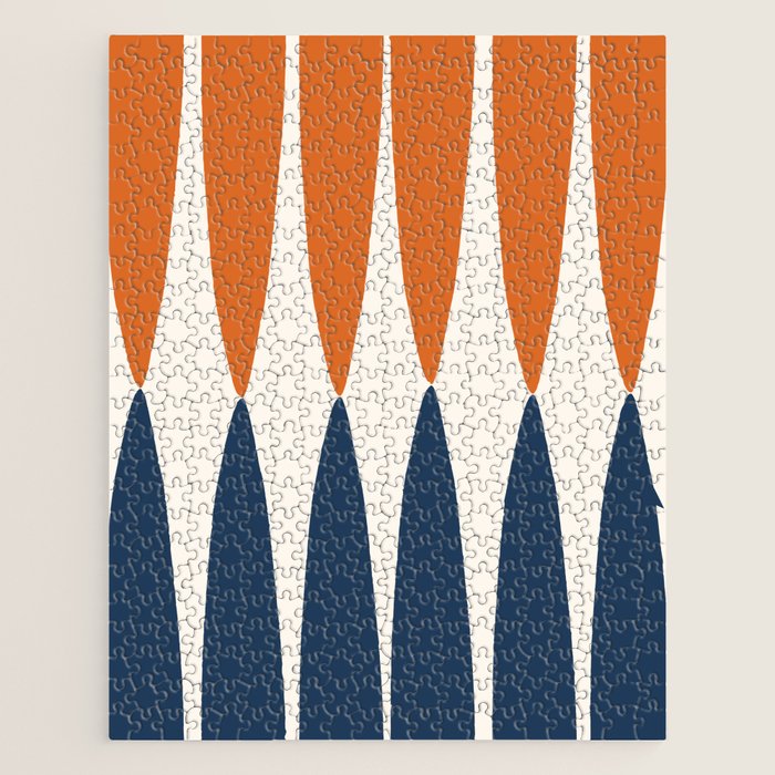 Abstract Shapes 106 Pattern in vintage Orange and Navy Blue  Jigsaw Puzzle Gallery Image 1