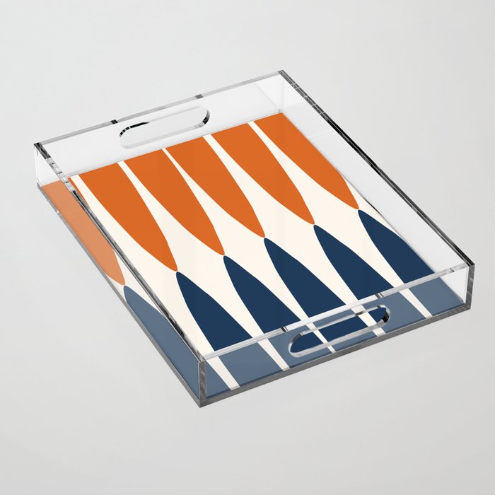 Abstract Shapes 106 Pattern in vintage Orange and Navy Blue  Acrylic Tray Gallery Image 1