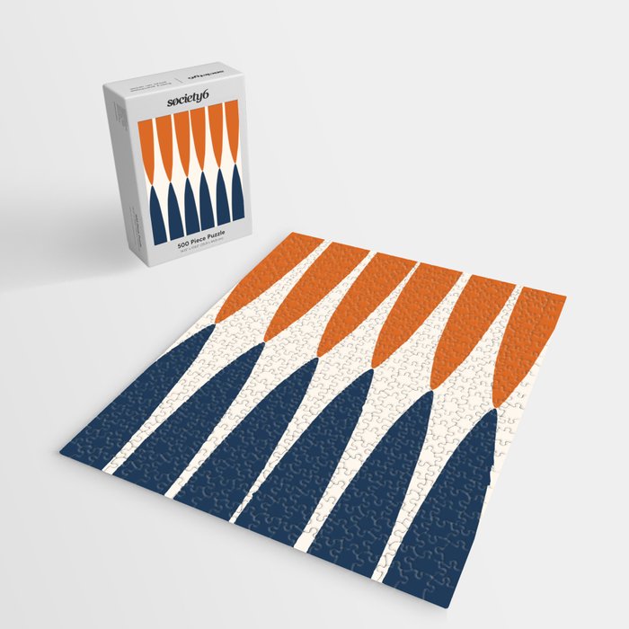 Abstract Shapes 106 Pattern in vintage Orange and Navy Blue  Jigsaw Puzzle Gallery Image 2