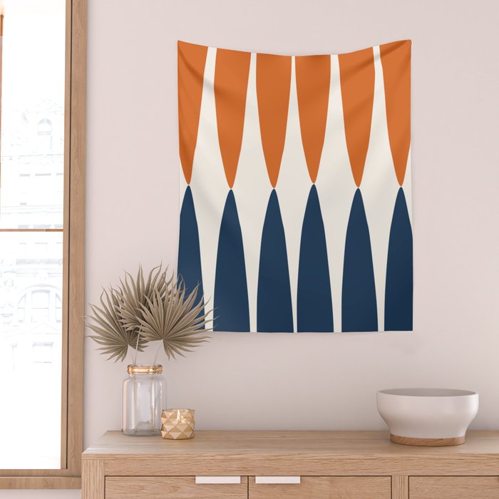 Abstract Shapes 106 Pattern in vintage Orange and Navy Blue  Wall Tapestry Gallery Image 2