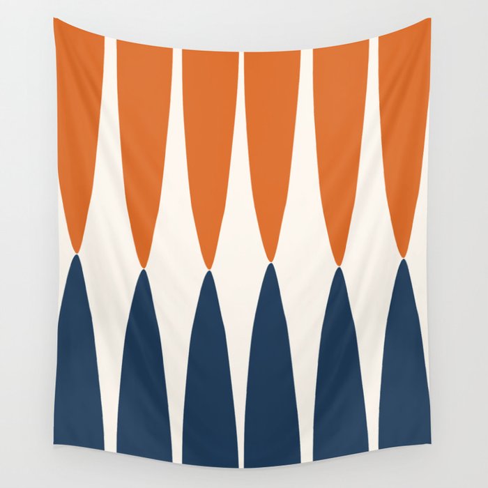 Abstract Shapes 106 Pattern in vintage Orange and Navy Blue  Wall Tapestry Gallery Image 1