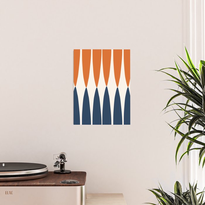 Abstract Shapes 106 Pattern in vintage Orange and Navy Blue  Poster Gallery Image 2
