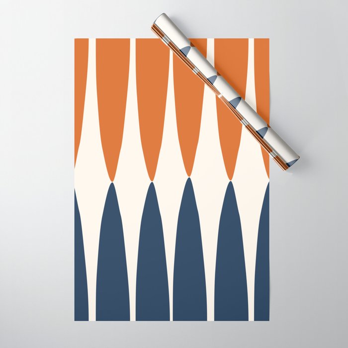 Abstract Shapes 106 Pattern in vintage Orange and Navy Blue  Wrapping Paper Gallery Image 1