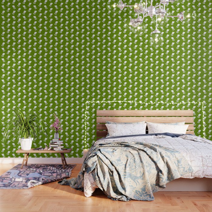 Dancing White Floral Pattern - Green Background Wallpaper Gallery Image 1
