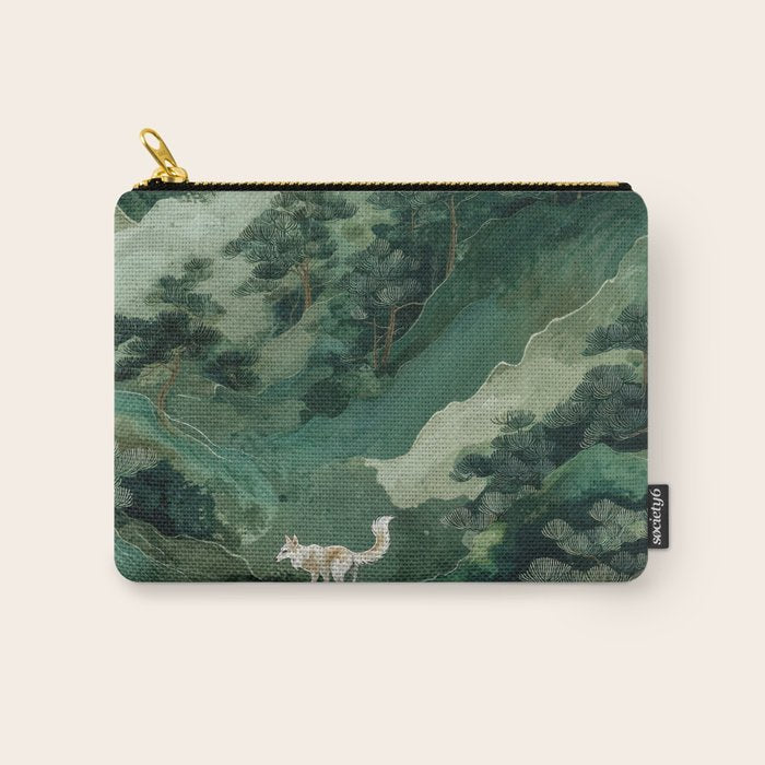 Japanese Wall Art Maximalist Forest Fox Print Japandi Art Sage Green Botanical Wabi Sabi Painting Carry All Pouch Gallery Image 1