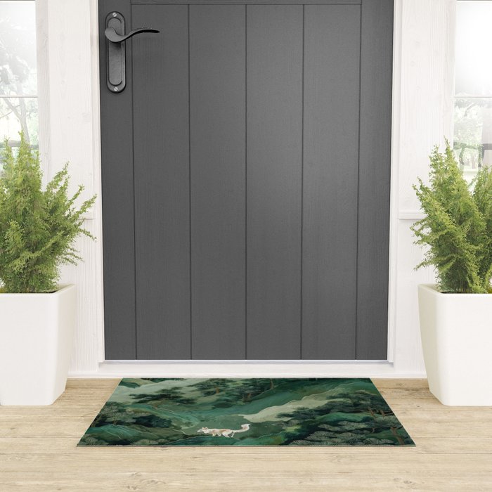 Japanese Wall Art Maximalist Forest Fox Print Japandi Art Sage Green Botanical Wabi Sabi Painting Welcome Mat Gallery Image 3