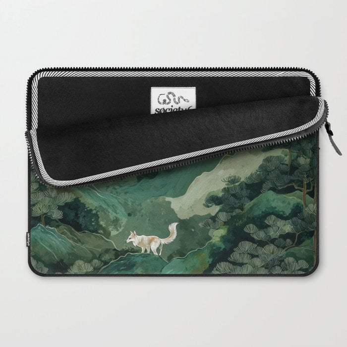 Japanese Wall Art Maximalist Forest Fox Print Japandi Art Sage Green Botanical Wabi Sabi Painting Laptop Sleeve Gallery Image 2