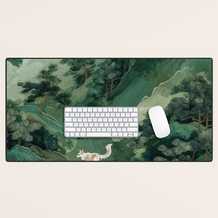 Japanese Wall Art Maximalist Forest Fox Print Japandi Art Sage Green Botanical Wabi Sabi Painting Desk Mat Gallery Image 1