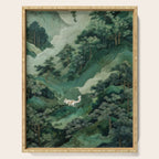 Japanese Wall Art Maximalist Forest Fox Print Japandi Art Sage Green Botanical Wabi Sabi Painting Serving Tray Gallery Image 1