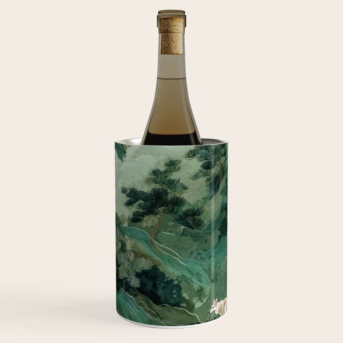 Japanese Wall Art Maximalist Forest Fox Print Japandi Art Sage Green Botanical Wabi Sabi Painting Wine Chiller Gallery Image 2