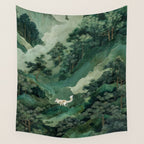 Japanese Wall Art Maximalist Forest Fox Print Japandi Art Sage Green Botanical Wabi Sabi Painting Wall Tapestry Gallery Image 4