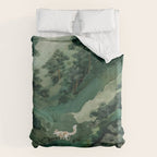 Japanese Wall Art Maximalist Forest Fox Print Japandi Art Sage Green Botanical Wabi Sabi Painting Duvet Cover Gallery Image 6