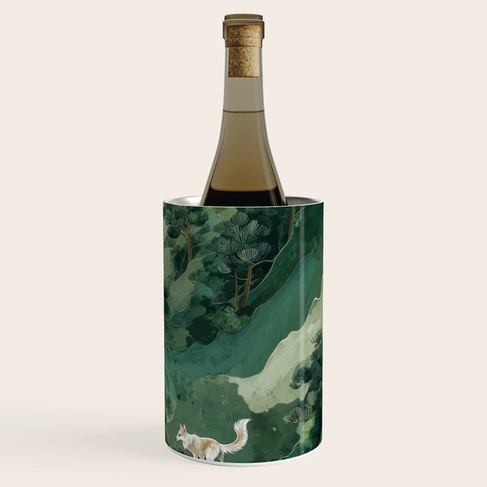 Japanese Wall Art Maximalist Forest Fox Print Japandi Art Sage Green Botanical Wabi Sabi Painting Wine Chiller Gallery Image 1