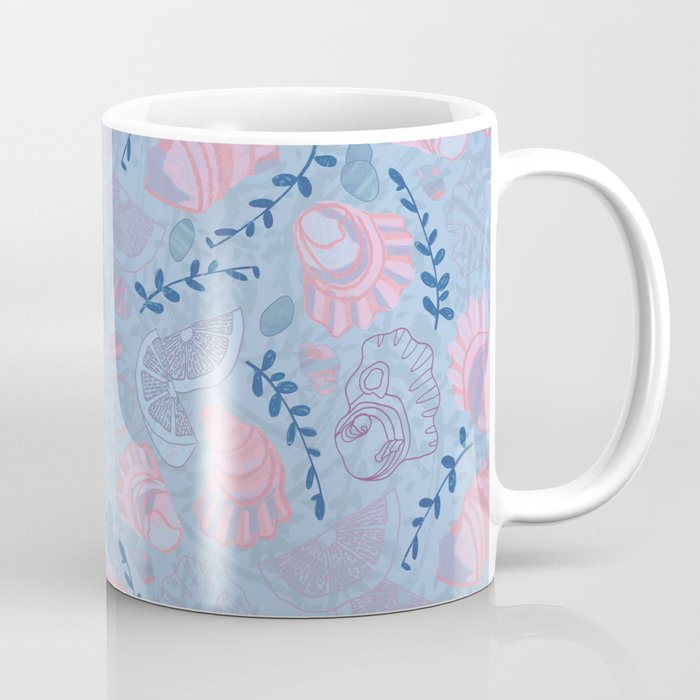 Coastal Oysters on the Beach in Sea Blue & Lavender Coffee Mug Gallery Image 1