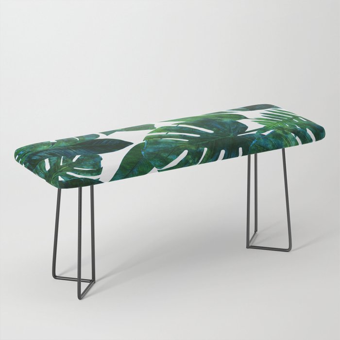 Tropical Nature Monstera Watercolor Painting, Botanical Jungle Dark Palm Illustration Bench Gallery Image 1