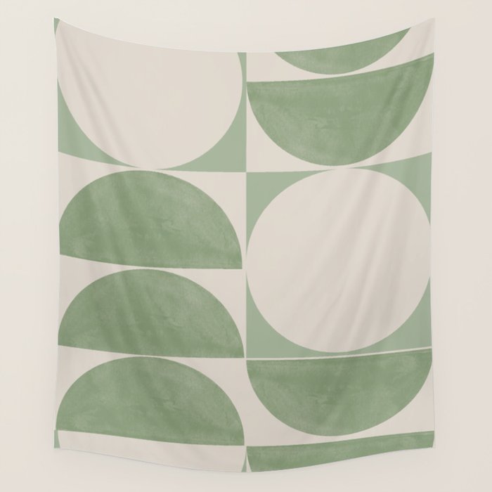 Mid Century Modern Green Geometric Wall Tapestry Gallery Image 1