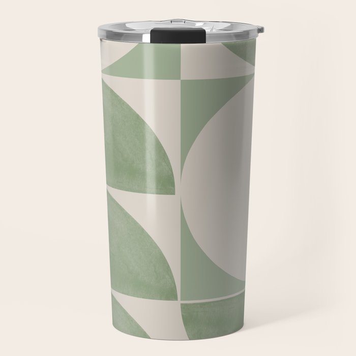 Mid Century Modern Green Geometric Travel Mug Gallery Image 1