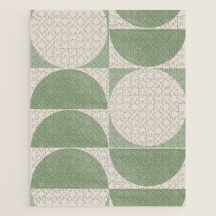 Mid Century Modern Green Geometric Jigsaw Puzzle Gallery Image 1