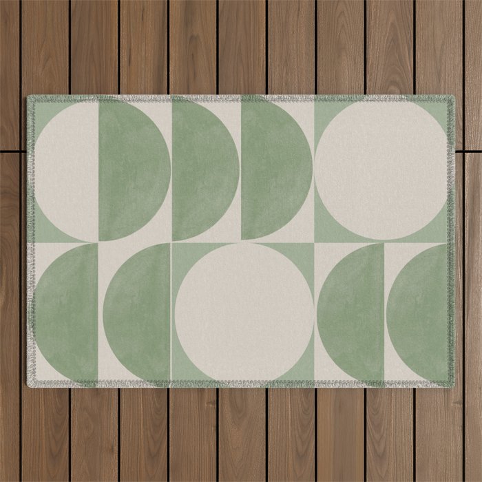 Mid Century Modern Green Geometric Outdoor Rug Gallery Image 1