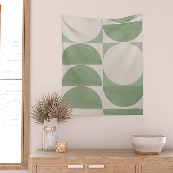 Mid Century Modern Green Geometric Wall Tapestry Gallery Image 2