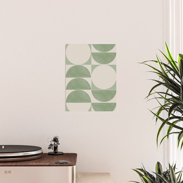 Mid Century Modern Green Geometric Poster Gallery Image 2