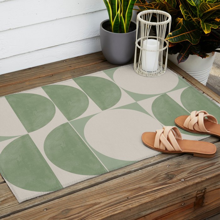 Mid Century Modern Green Geometric Outdoor Rug Gallery Image 2