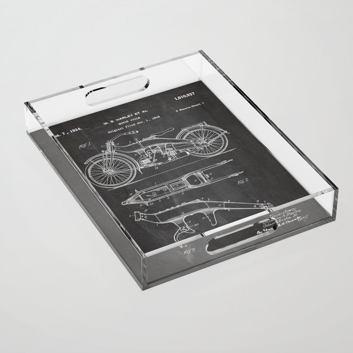 Harley Motorcycle Patent - Harley Bike Art - Black Chalkboard Acrylic Tray Gallery Image 1