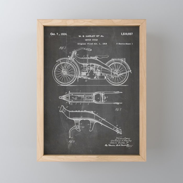 Harley Motorcycle Patent - Harley Bike Art - Black Chalkboard Mini Art Print Gallery Image 1