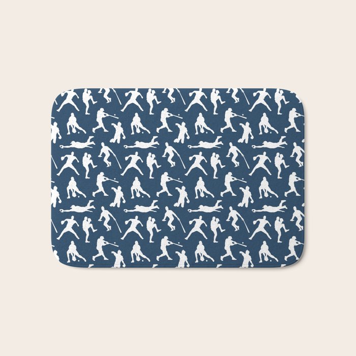 Baseball Players // Navy Bath Mat Gallery Image 1