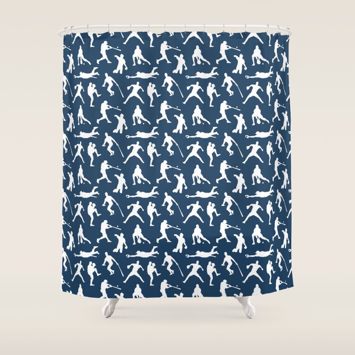 Baseball Players // Navy Shower Curtain Gallery Image 1