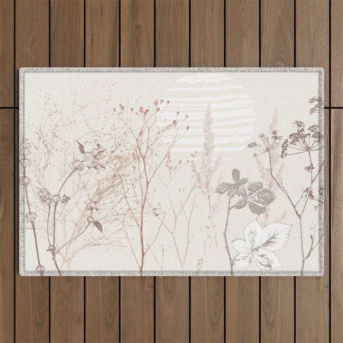 Plant based calming atmosphere earthy tones Outdoor Rug Gallery Image 1