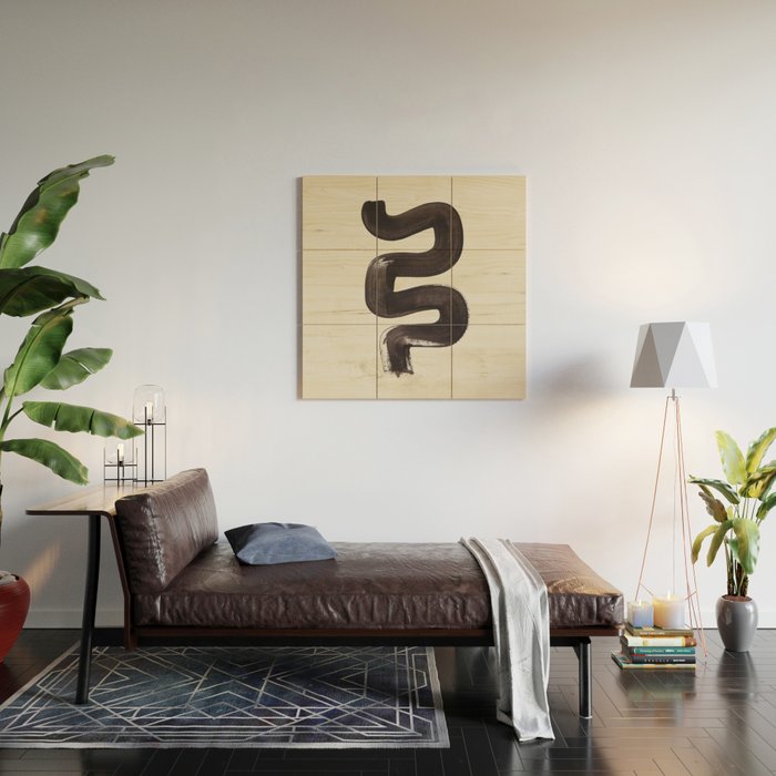 Black & White Minimalist Abstract Shapes Patterns Black Ink Painting Wood Wall Art Gallery Image 2