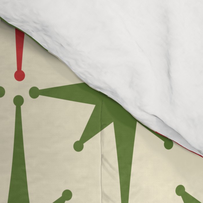 Christmas Starbursts - Atomic Age Xmas Holiday Pattern in Red and Retro Green on Cream Comforter Gallery Image 4
