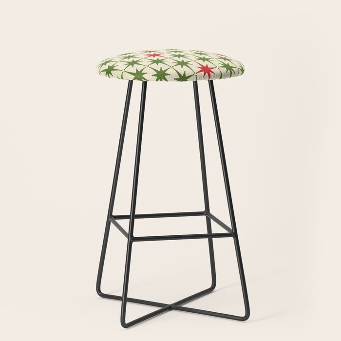 Christmas Starbursts - Atomic Age Xmas Holiday Pattern in Red and Retro Green on Cream Stool Gallery Image 1