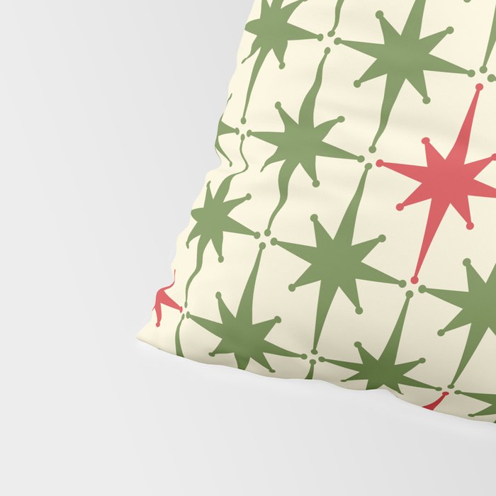 Christmas Starbursts - Atomic Age Xmas Holiday Pattern in Red and Retro Green on Cream Pillow Sham Gallery Image 4