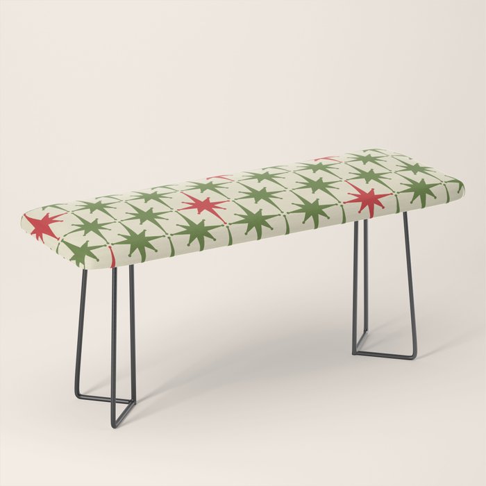Christmas Starbursts - Atomic Age Xmas Holiday Pattern in Red and Retro Green on Cream Bench Gallery Image 1