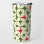 Christmas Starbursts - Atomic Age Xmas Holiday Pattern in Red and Retro Green on Cream Travel Mug Gallery Image 2