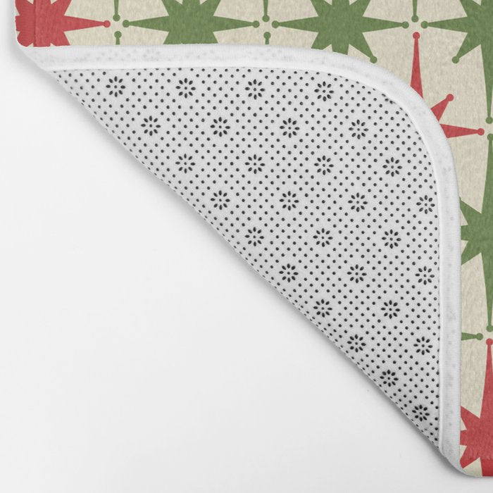 Christmas Starbursts - Atomic Age Xmas Holiday Pattern in Red and Retro Green on Cream Bath Mat Gallery Image 2