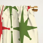 Christmas Starbursts - Atomic Age Xmas Holiday Pattern in Red and Retro Green on Cream Window Curtain Gallery Image 2