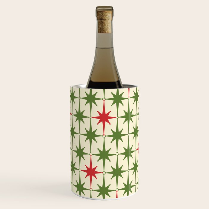 Christmas Starbursts - Atomic Age Xmas Holiday Pattern in Red and Retro Green on Cream Wine Chiller Gallery Image 3