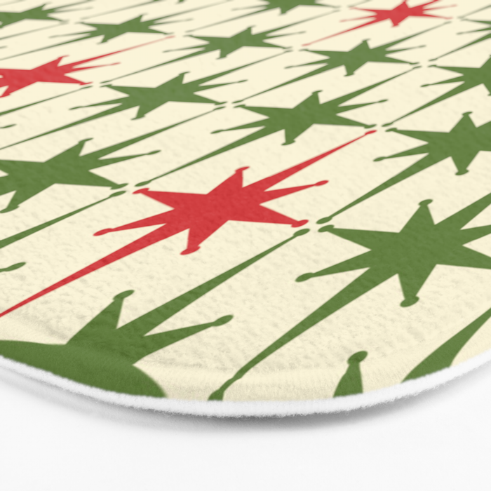 Christmas Starbursts - Atomic Age Xmas Holiday Pattern in Red and Retro Green on Cream Bath Mat Gallery Image 3