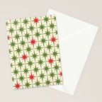 Christmas Starbursts - Atomic Age Xmas Holiday Pattern in Red and Retro Green on Cream Stationery Card Gallery Image 2