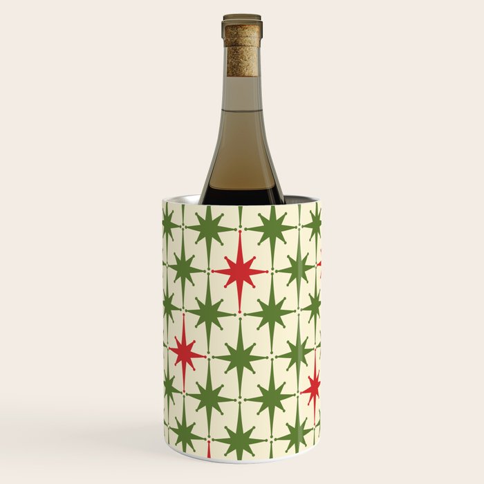 Christmas Starbursts - Atomic Age Xmas Holiday Pattern in Red and Retro Green on Cream Wine Chiller Gallery Image 1