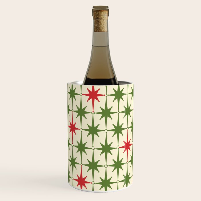 Christmas Starbursts - Atomic Age Xmas Holiday Pattern in Red and Retro Green on Cream Wine Chiller Gallery Image 2