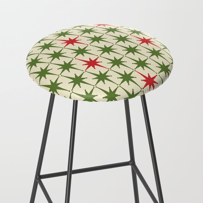 Christmas Starbursts - Atomic Age Xmas Holiday Pattern in Red and Retro Green on Cream Stool Gallery Image 2