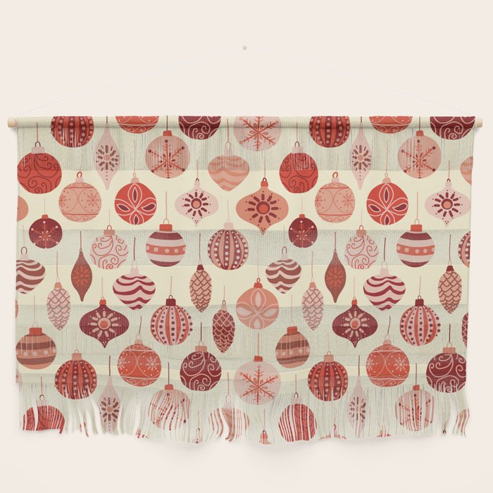 Christmas Ornaments Red Pink Beige Pattern Wall Hanging Gallery Image 1