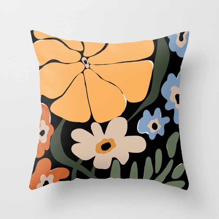 blooming big floral night  Throw Pillow Gallery Image 1